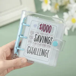 $1000 saving challenge book with clear cover-track cash goals, build better habits, stay organized with this reusable budget binder Workbook Journal Office Stationery Supplies