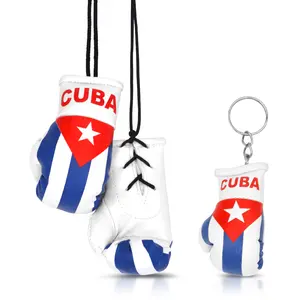 Mini Boxing Gloves - Cuban Flag Theme, Car Rearview Mirror Accessories, Keychain Also Included