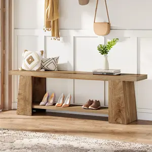 Tribesigns 2-Tier Shoe Bench for Entryway, 59-Inch Wooden Bench with Storage Shelves, Ideal for Foyer, Bedroom, Living Room