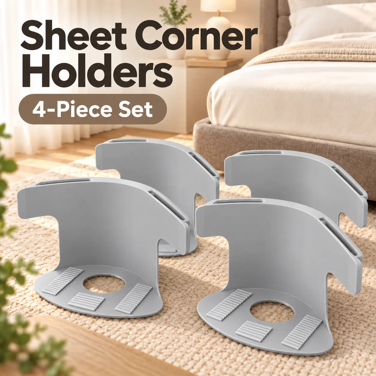 Gray-White 4-Piece Snap-On Sheet Tether Set, Snap-On Sheet Tethers, Secures Loose Sheets in Place, Duvet Clips, Bedding Accessories, Universal Fit