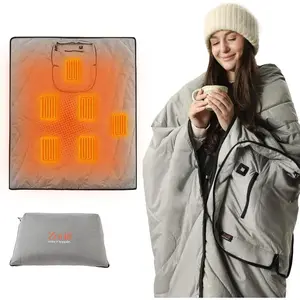 Heated Blanket Battery Operated, Cordless Electric Throw for Super Bowl & Outdoor, 50"x60" Wearable Rechargeable for Camping Tailgating, Water-Resistant Ma