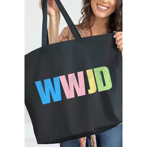 Pastel WWJD Canvas Jumbo Tote - 100% Premium Heavy Cotton, 25L Capacity, Machine Washable, Stylish Everyday Carry Bag