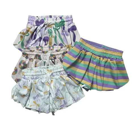 Girls' Mardi Gras Athletic Yoga Shorts - Female Soft High-Stretch Snug-Fit Above-Knee Activewear with Flexible Waistband for Toddlers, 2T-4T Athletic Wear for Sports