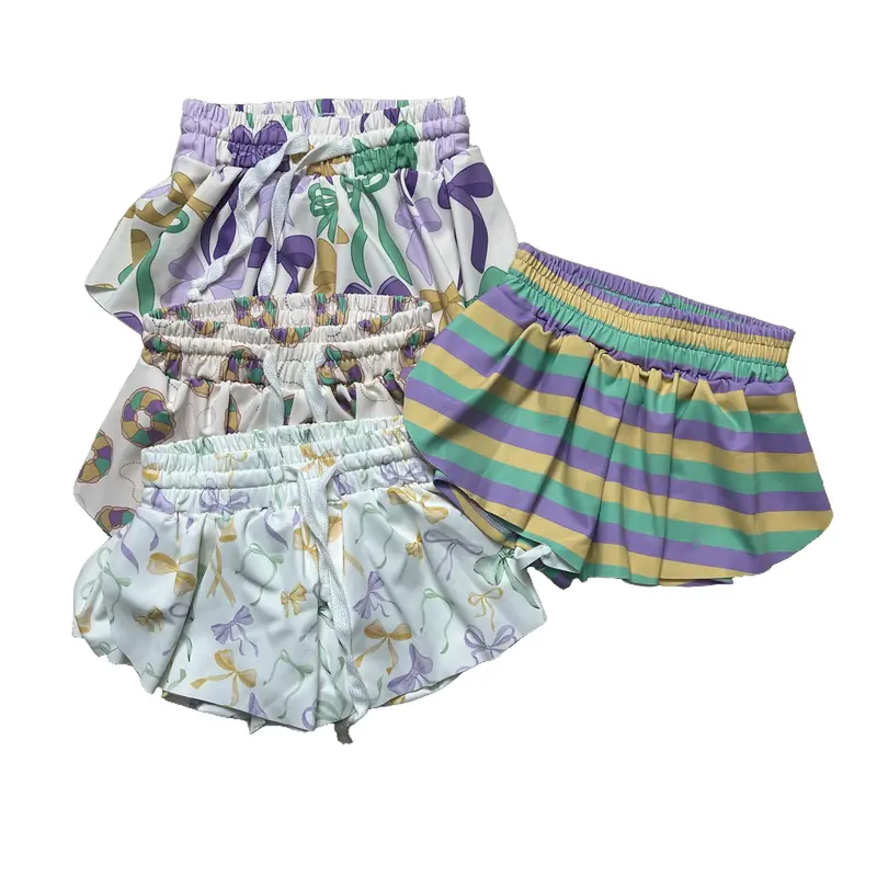 Girls' Mardi Gras Athletic Yoga Shorts - Female Soft High-Stretch Snug-Fit Above-Knee Activewear with Flexible Waistband for Toddlers, 2T-4T Athletic Wear for Sports