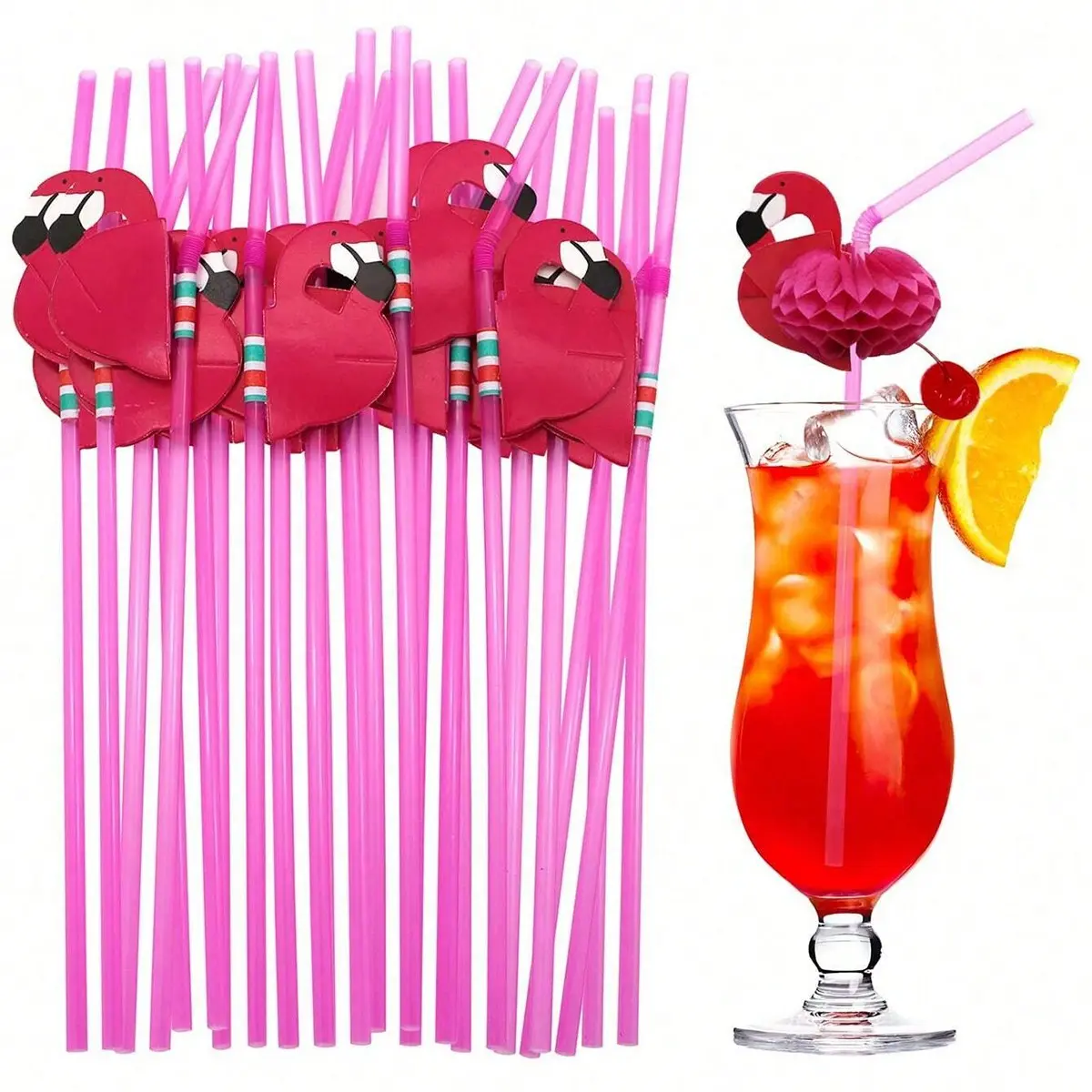 3D Fruit Paper Straws Flamingo Design, Stripe Paper Straws, Bar Decoration, Hawaiian Beach Party Supplies, Fun and Colorful Drinkware, Drinking Straw