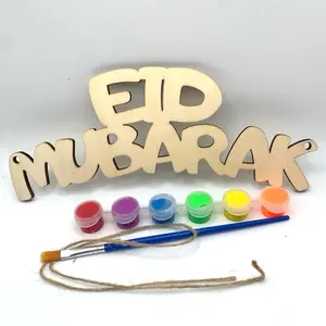 Wooden Eid Mubarak Painting Banner with Paint Set and Brushes for Festive Decoration