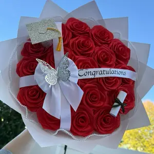 Keepsake Eternal Grad - Red Roses Bouquet with Graduation Cap and Butterfly Decor for Congratulations Gift