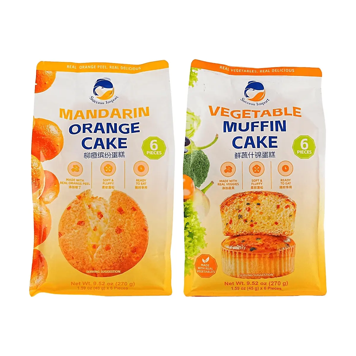 Success Import Orange & Vegetable Assorted Cakes 540g 2 Flavor Combo Pack Soft Fluffy Nutritious Breakfast Bread