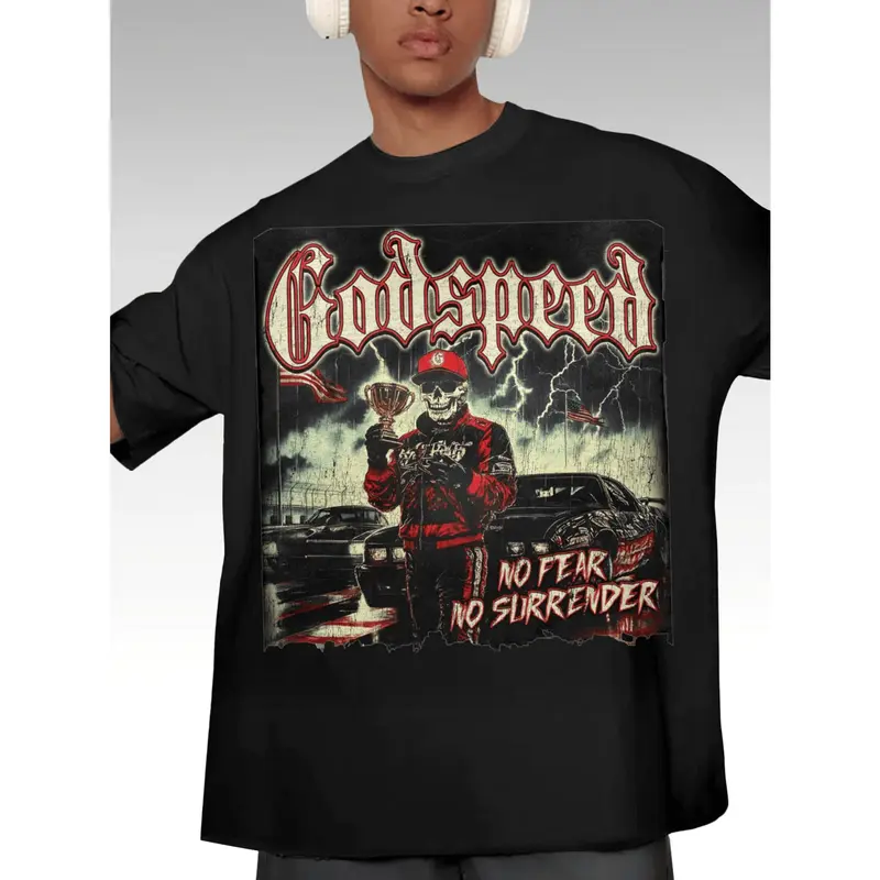 Dazeuris Men's T-Shirt Y2K Street Hip Hop Pattern Godspeed No Fear No Surrender 100% Cotton Anime Style Unisex Gifta All-Time Favorite Tee