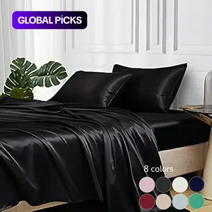 4Pcs Satin Sheet Set, Satin Bed Sheets, Silky Bedding Sheets – Smooth Satin, Includes 1 Flat Sheet+ Fitted Sheet+2 Pillowcases Deep Pocket Adjustable Fitted Sheet for Comfort Ideal for Bedrooms/Hotels Available in Twin/Full/Queen Sizes