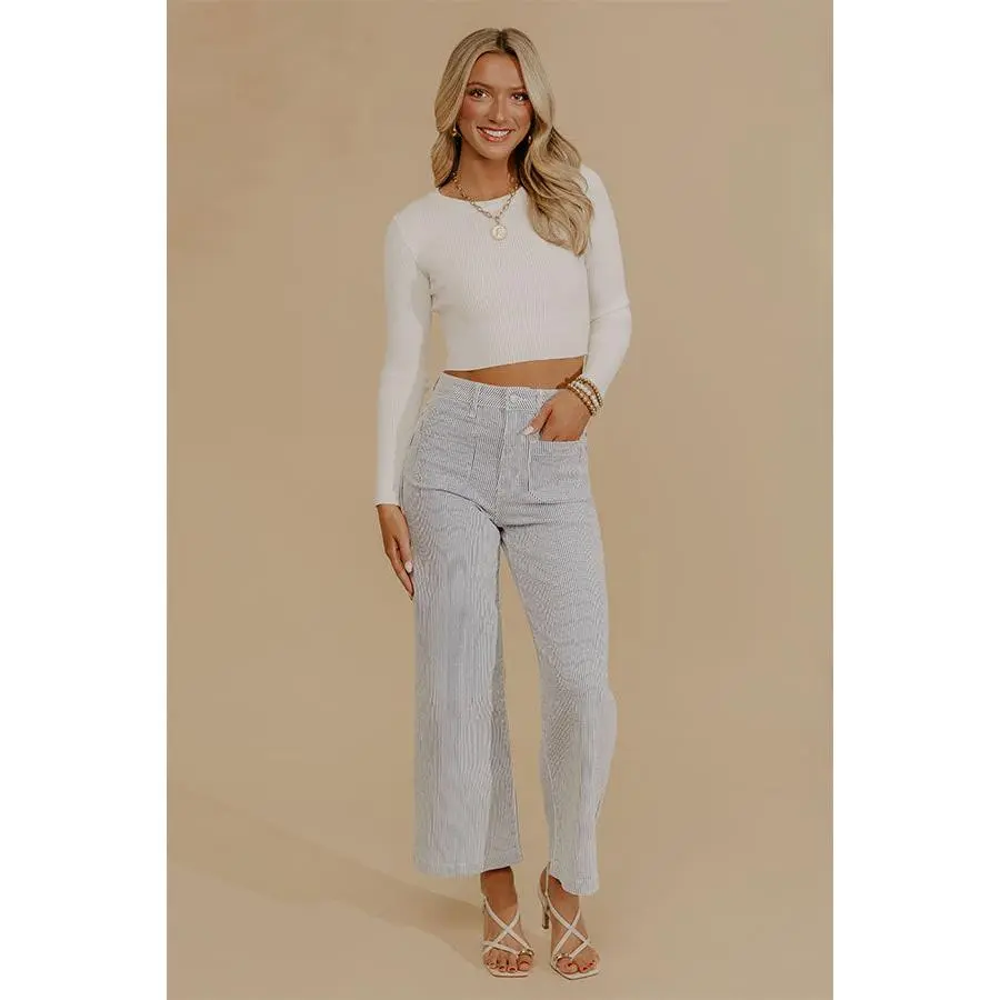 JUST USA Sailor High Waist Wide Leg Stripe Jean
