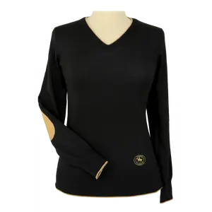 Black with Camel Trey V-Neck Sweater