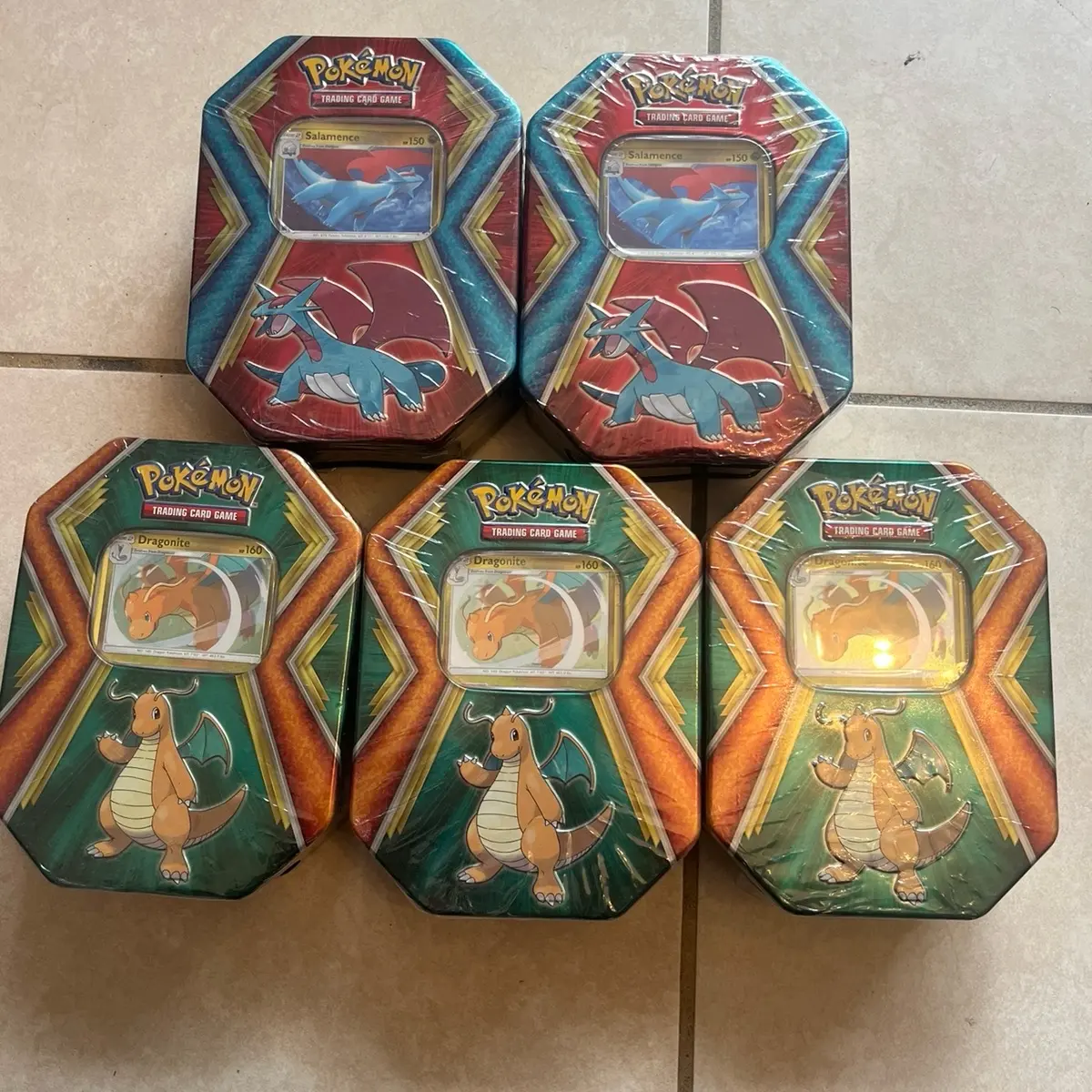 5pk Pokémon TCG Salamence & Dragonite Collectible Tin Sets 2019 New Factory Sealed