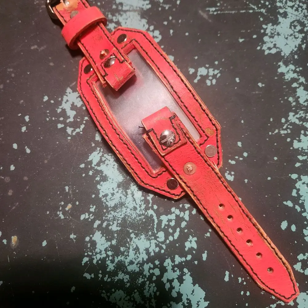 Custom Vintage Red and Polished Steel Smart Watch with Adjustable Strap and Durable Design