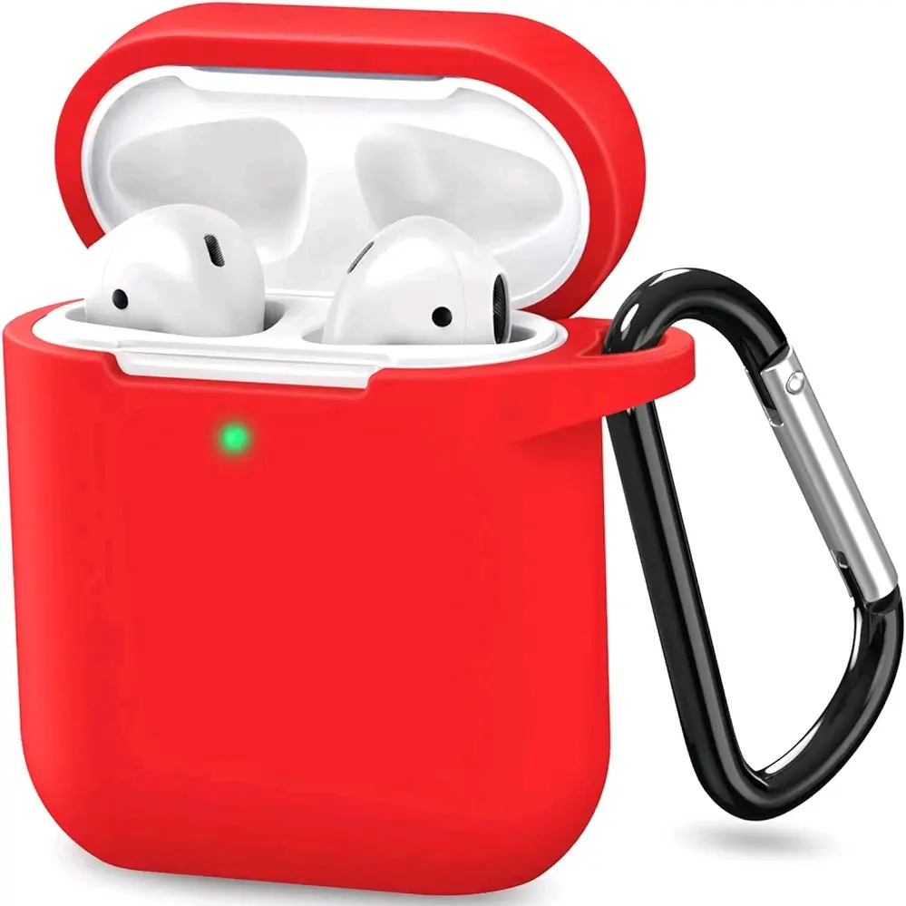 AirPods Case Cover, Full Protective Soft Silicone Case Accessories with Keychain for Apple AirPods 1st 2nd Generation Charging Case, Front LED Visible