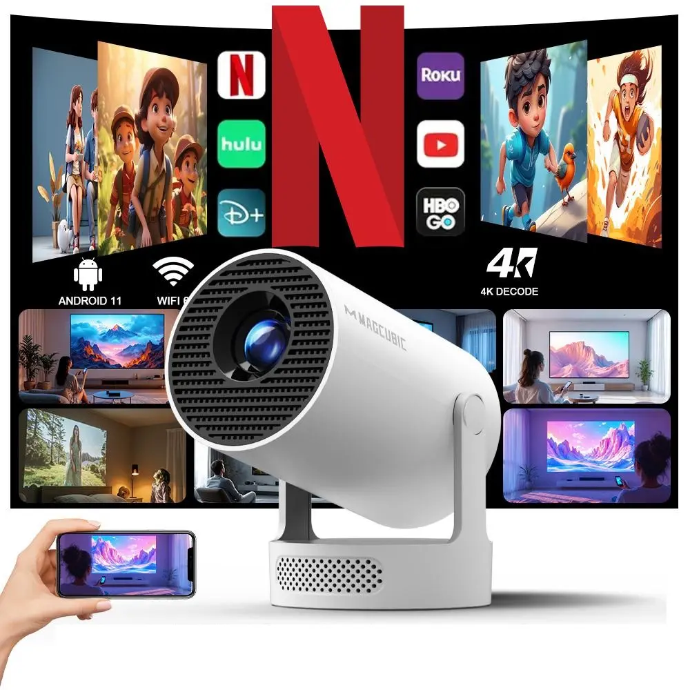 HY300Pro+ Mini ABS Projector - 10000:1 CR, 290ANSI Lumens, 1280x720P, 4K Decode, Auto Keystone Correction, Dual-Band WiFi6, Bluetooth 5.4, Android 11, Audio Support, Portable Home Cinema for Bedroom, Teen Boy Gift, Trendy Teen & Geek Gifts for Adults, Gif
