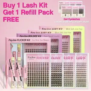 (Buy 1 Kit Get 1 Refill Pack FREE) FayJoo Manga & Natural Lash CLusters Kit, Easy DIY At-Home Eyelash Extension  Cosmetic Set with Waterproof Lash Bond, Seal, Tweezers & Remover, Long-Lasting Up to 7 Days, Beauty Makeup Gift for Girls