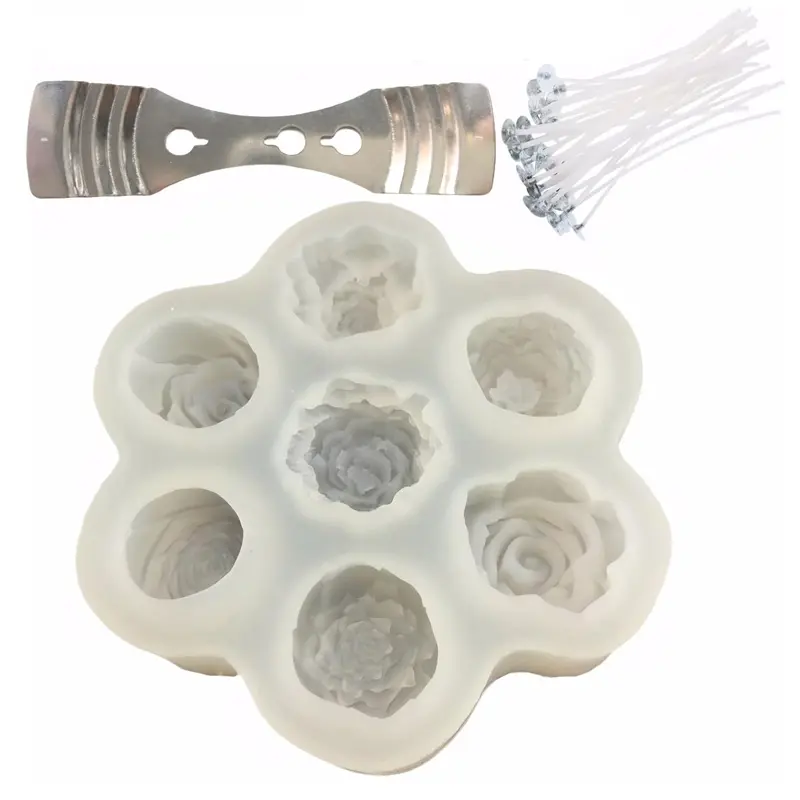 1 Set of 52PCs Flowers Silicone Candle Molds, 1 Silicone Mould with 50 Candle Wicks and 1 Wick Holder, Silicone Resin Molds for DIY Cake Candy Wax Chocolate Soap, Handicraft, Handmade Gifts, Handmade Crafts, Soap Making Kit, Candle Making Supplies
