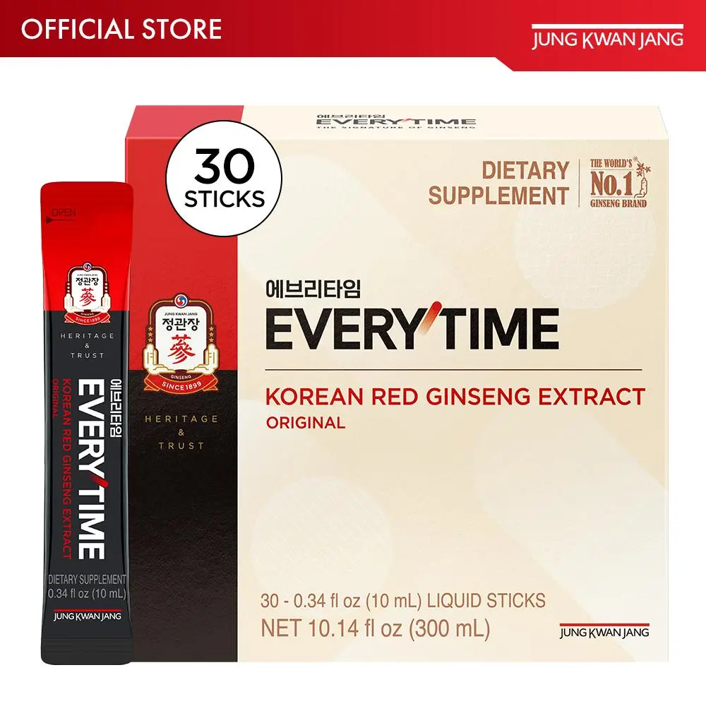 JUNG KWAN JANG Everytime Korean Red Ginseng Extract 30packs - Official Product Vegan Ginseng Energy Drink Liquid Stick Supplements - Builds Stamina & Immunity No Caffeine (30 Sticks)