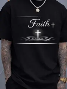 Men'S Clothing 2026 New Large-Size Men'S T-Shirts Minimalist High-End Metallic Texture Patterns Faith Symbol Prints Religious Element Tops American Street Style Men'S Large-Size Casual Sweatshirts Men'S Holiday Gifts PLUS SIZE