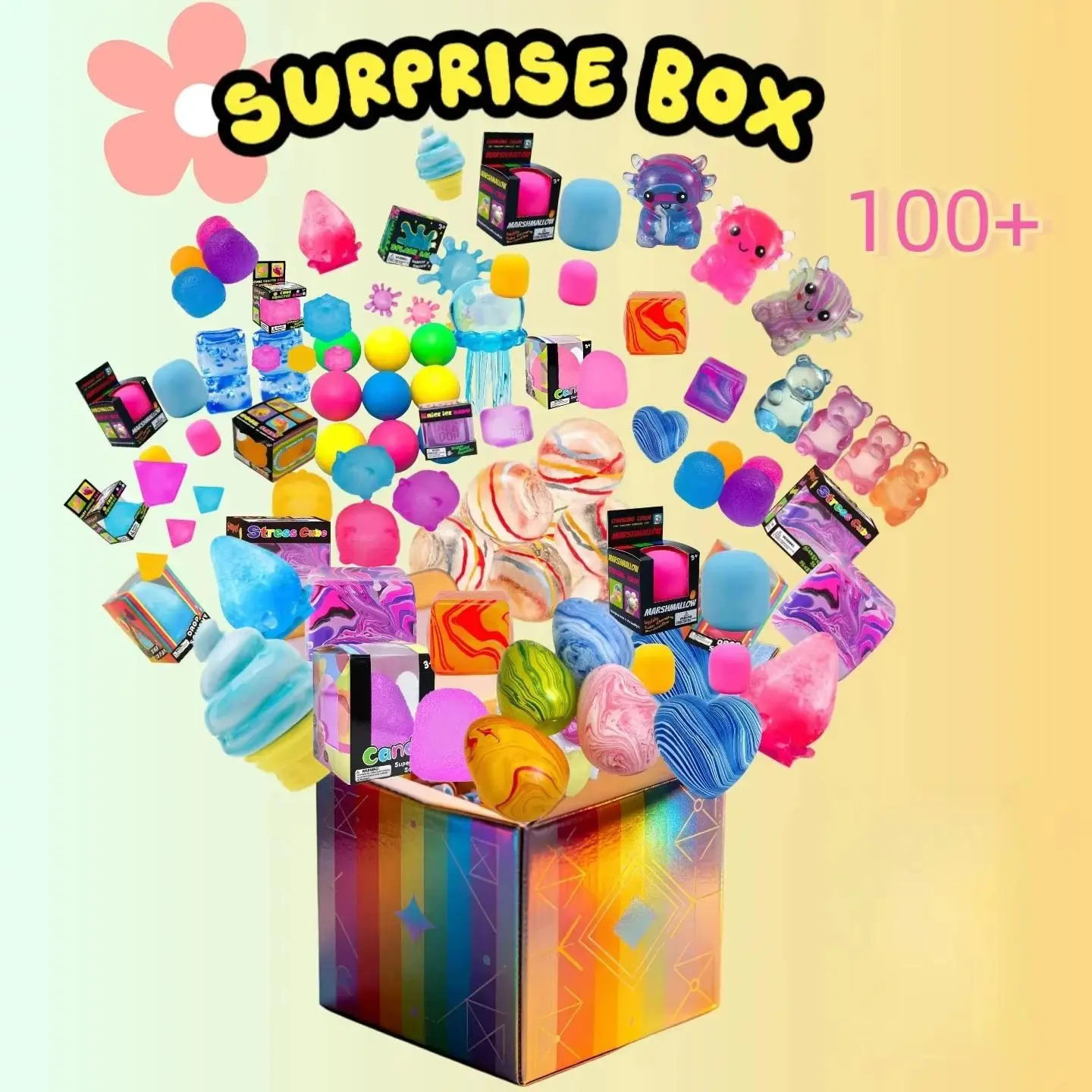 100+ style Novelty Mystery Gift Surprise Blind Box Squishy Squeeze Toy Fun Mystery Fidget Toy Stress Relief For Adults Gifts
