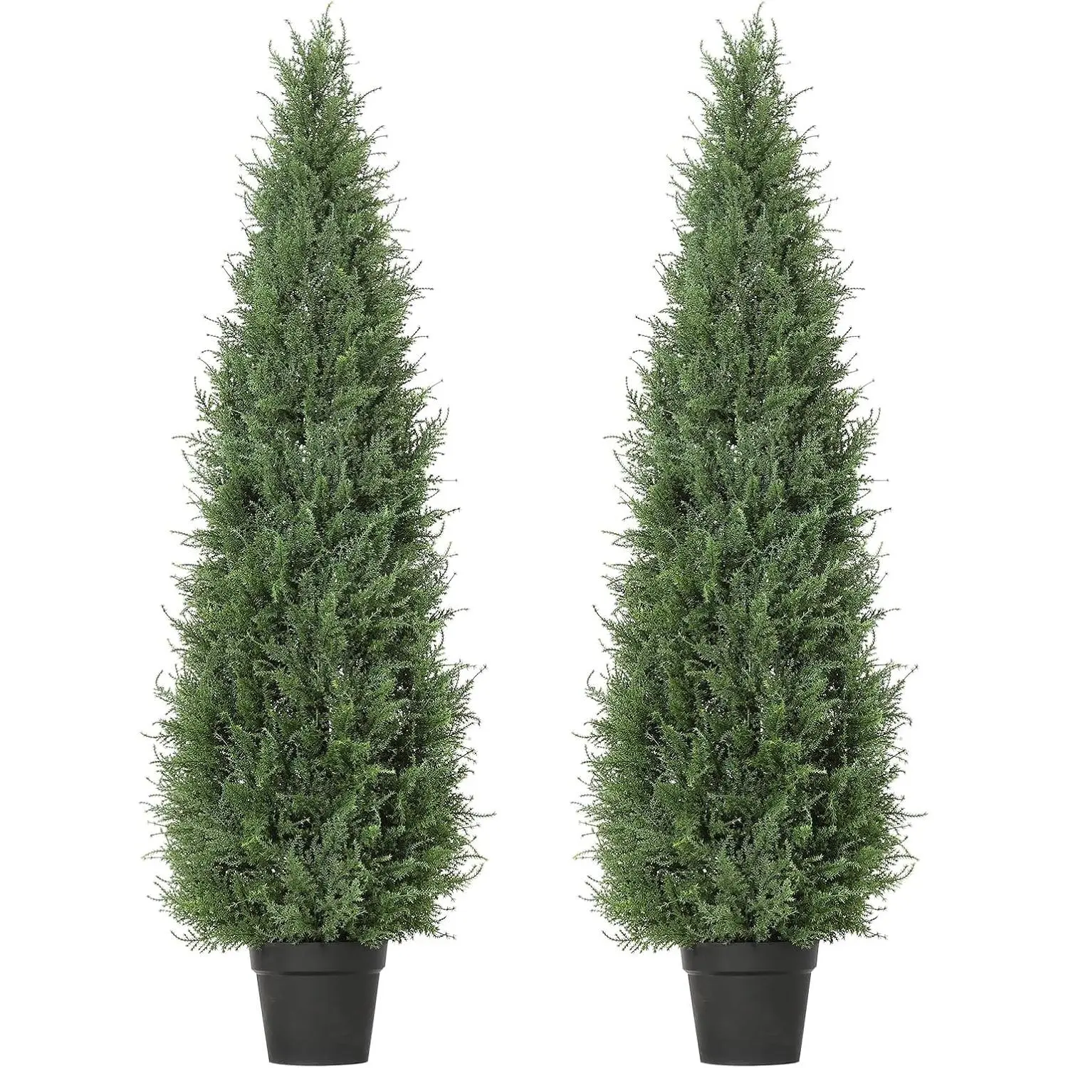 【Christmas Gift】2-Pack 5FT Waterproof Artificial Cedar Topiary Trees, UV-Resistant Wood-Plastic Moss-Infused Photorealistic Potted Plants for Christmas Home, Porch Decor