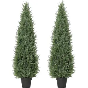 【Christmas Gift】3FT Artificial Cedar Topiary Trees 2 Pack UV Resistant Faux Outdoor Plants Realistic Potted Fake Trees for Porch Patio Garden Indoor Decor Decorative Fruit Leaf Moss