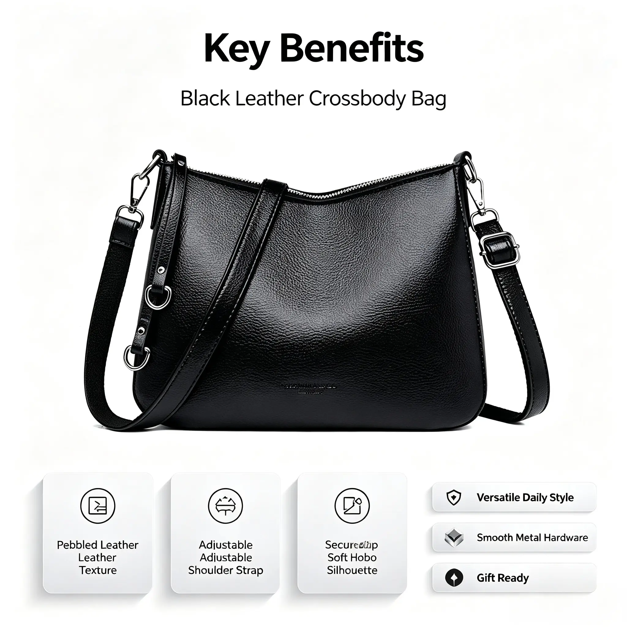 Crossbody Bags for Women, Minimalist Retro Synthetic Leather Messenger Bag with Convertible Strap, Chain Detail and Zip Closure for Daily Office