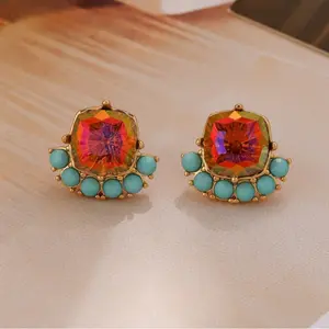 Geometric Colorful Stud Earrings - 1 Pair Set of Stylish Costume Jewelry, Ideal for Daily Wear, One Pair Set