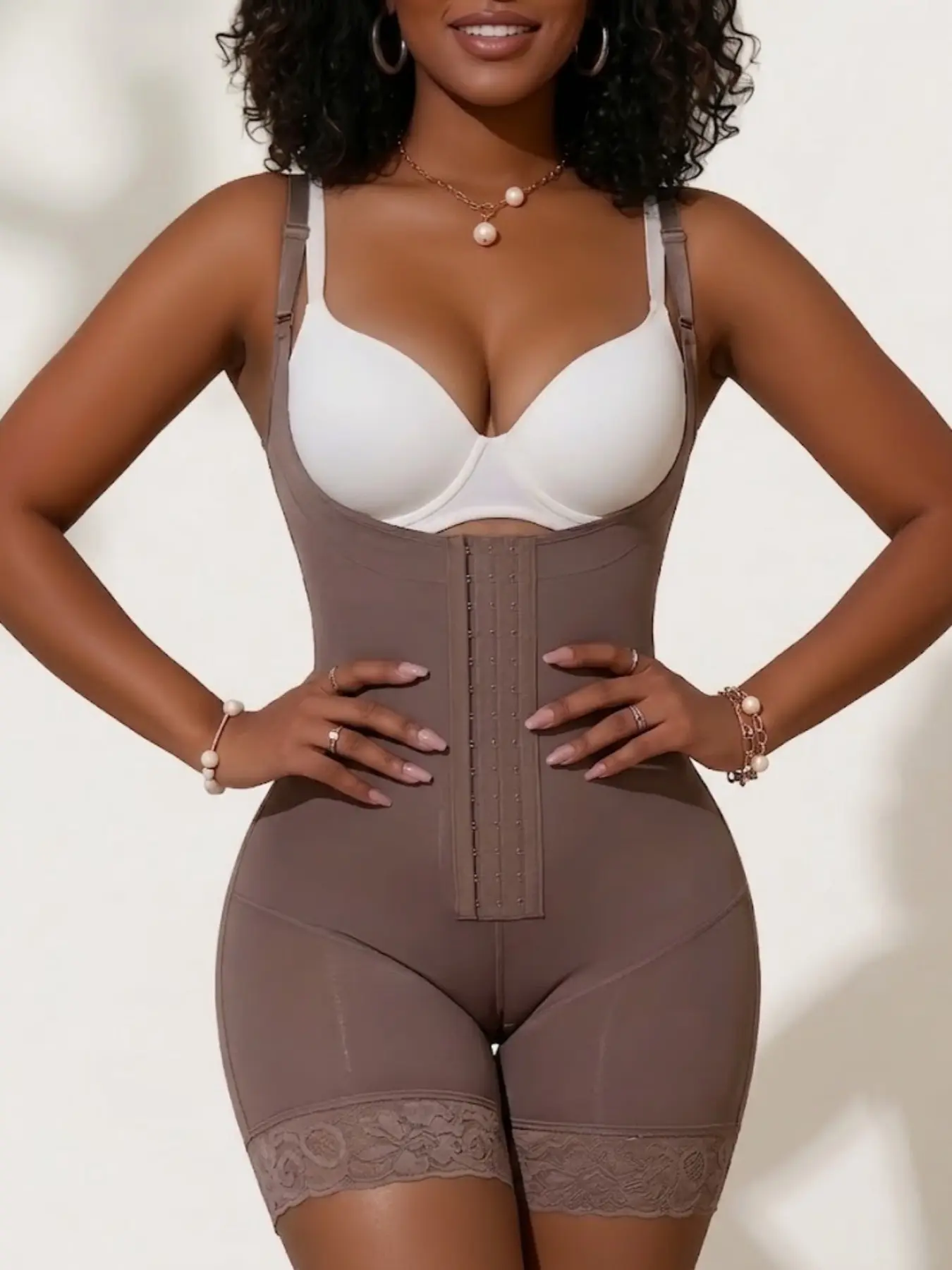 1 Piece Colombian Fajas Bodysuit for Women, Compression Body Shaper, Compression Shapewear, Tummy Trimming and Butt Lifting Shapewear, Adjustable 4-Hook Underwear with Open Crotch, Optimize Curves, for Daily Outfits and Fitness Workouts