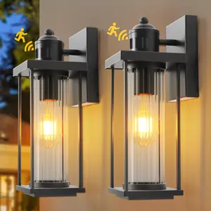 2 Pack Motion Sensor Outdoor Light Fixtures Wall Mount, Dusk to Dawn Front Porch Lights for House, Exterior Wall Sconce, Black Waterproof Lantern Lamp,Outside Coach Light for Garage Entryway Yard