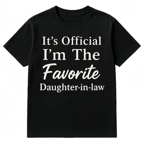 Women's Fitted Graphic T-shirt, "My Favorite Daughter-in-Law" Casual Cotton Shortsleeve Top for Thanksgiving & Valentine's Day