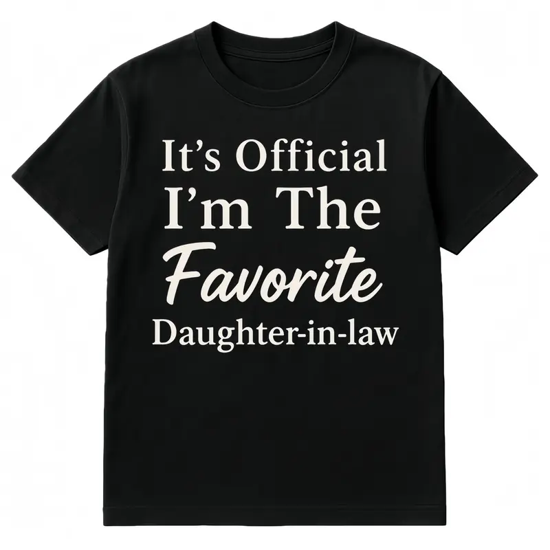 Women's Fitted Graphic T-shirt, "My Favorite Daughter-in-Law" Casual Cotton Shortsleeve Top for Thanksgiving & Valentine's Day