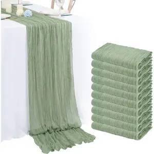 10 Pack 10Ft Sage Green Cheesecloth Table Runner Boho Romantic Gauze Table Runner Cheese Cloth Long Table Runner for Wedding Party Bridal Shower Thanksgiving Christmas Decoration