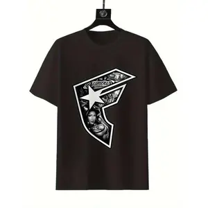 Men'S Graphic Print Cotton T-Shirt - Black, Short Sleeves, Crew Neck, Comfort Fit, All Season Casual Street Style Top, "FIRE" Design