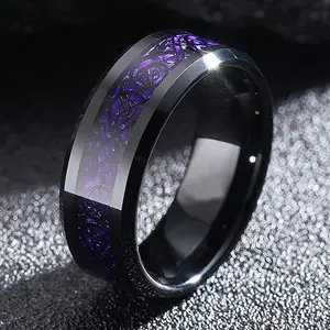 New Men's Fashion 8MM Stainless Steel Black Dragon Ring Inlay Purple Carbon Fiber Ring For Men Charm Jewelry Gifts