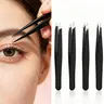 Precision Tweezer Set Slanted Tip for Ingrown Hair, Blackheads & Splinters. 4PC Stainless Steel Professional Grooming Kit, Eyebrow Styling & Cosmetic Remover. Durable, Sterilize Reuse Home Beauty Tool.