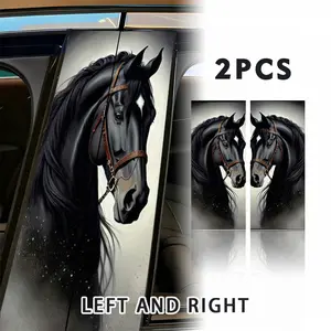 2 Pieces Black Horse with Bridle Car Stickers Automobile Decals Waterproof Self Adhesive Vinyl Decals for Vehicle B Pillar Window Glass Metal Surface Door Bumper Exterior Decor