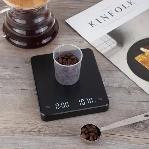 Electronic kitchen scale, Food Scale Grams And Ounces, with timer and automatic peeling function, large capacity coffee weighing, large LCD display, black modern design, suitable for tea and ingredients