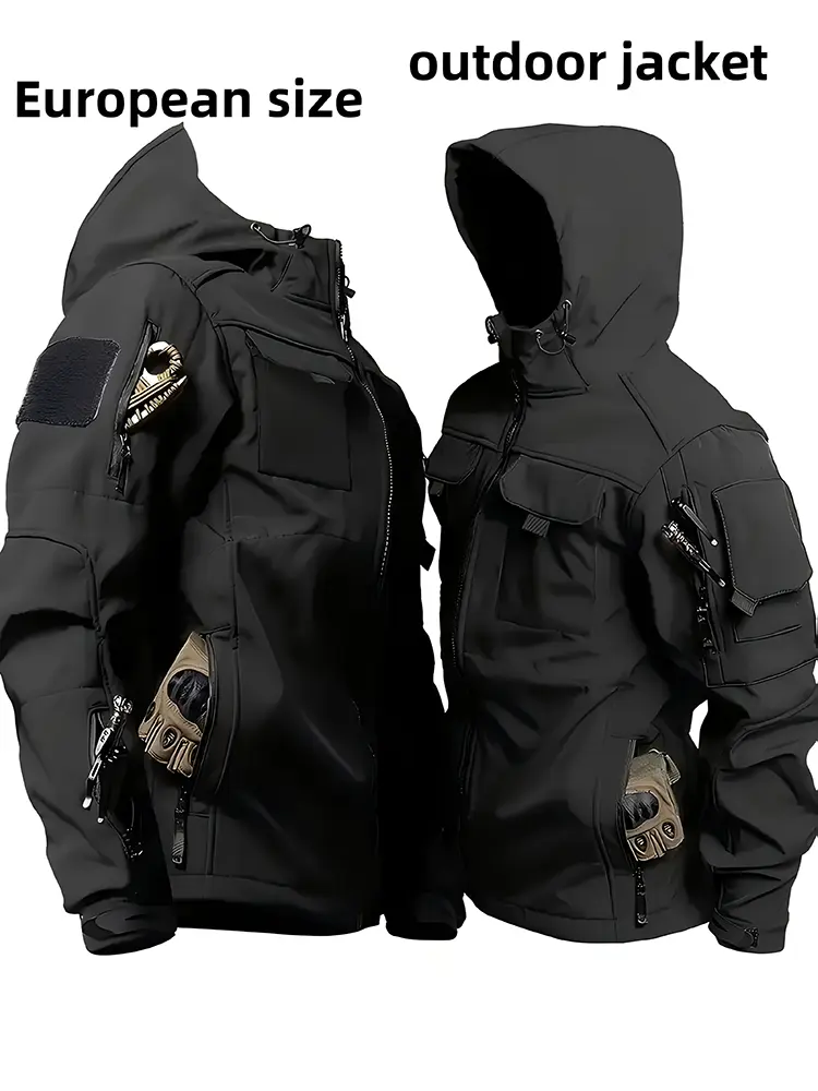 Men’s tactical jacket – outdoor zip-up outerwear, windproof, scratch-resistant, warm hooded jacket for winter hunting and outdoor activities; tear-resistant technology, multifunctional practical pockets – non-stretch