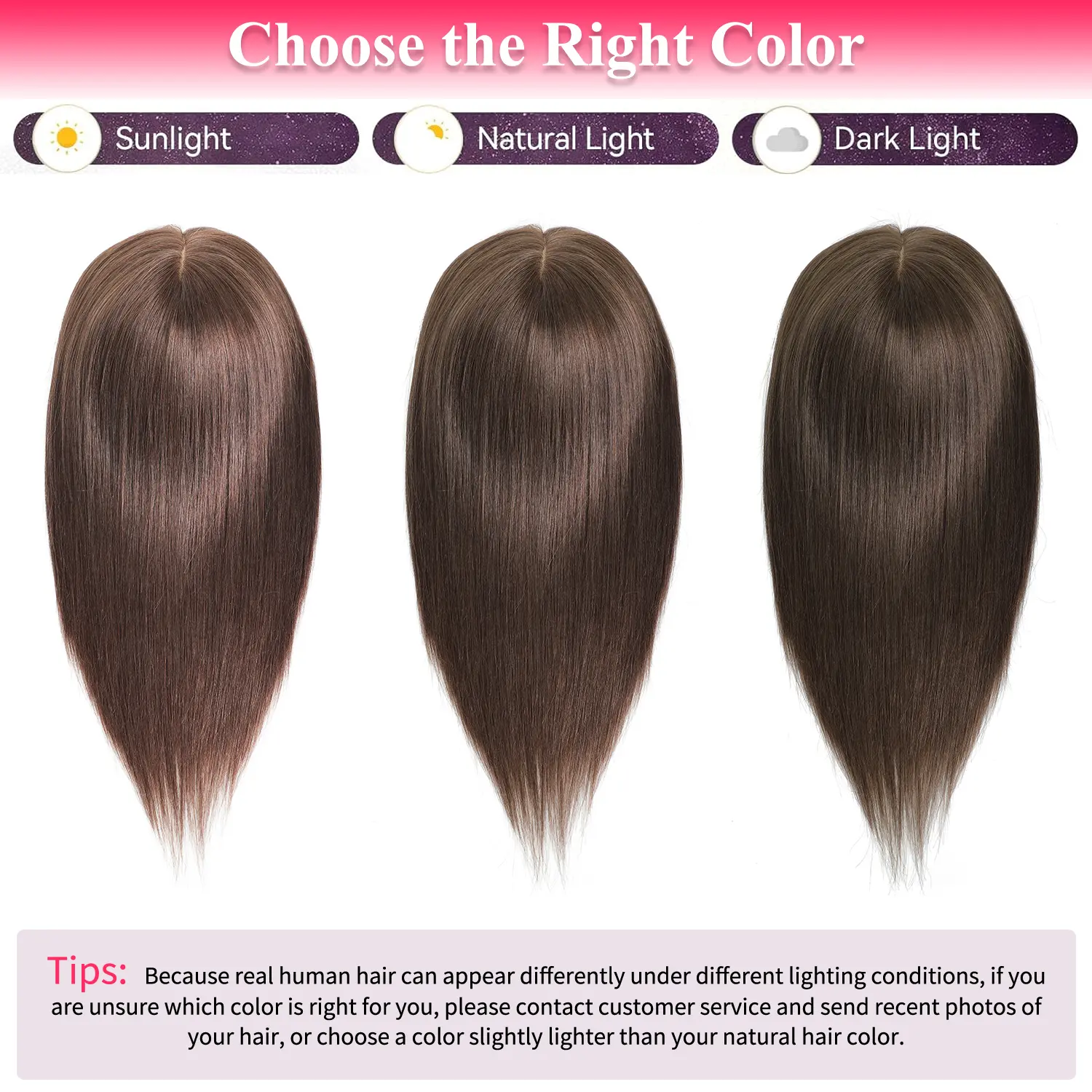 【Don't Buy, GC Gift-Style recommendation service】For the color and size selection of hair topper, for the uncertain buyers, you can contact customer service to help choose the right style.【 can directly contact customer service or homepage after-sales】