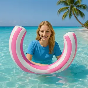 Summer Inflatable Pool Float Ring Bed, Curved Water Lounge Raft with Safe Durable PVC Material, Tropical Palm Tree and Cloud Print Pool Floater for Adults and Teens, Ideal for Swimming Pool Fun, Beach Photos and Summer Vacation, Pump Not Included