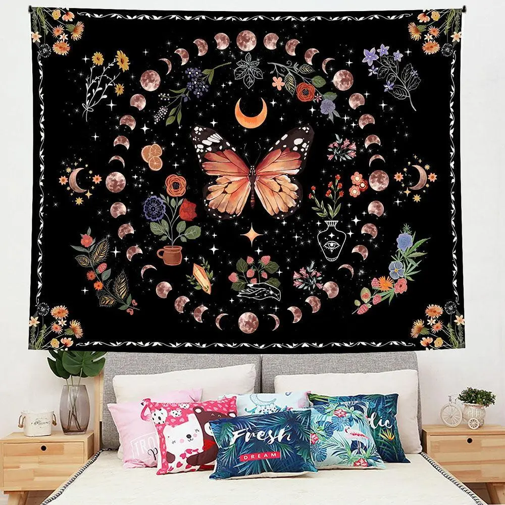 Butterfly & Floral & Moon Design Tapestry for Room Decor, Creative Hanging Background, Bohemian Style Hanging Wall Art for Home Bedroom Living Room, Home Decor, Bedroom Decor
