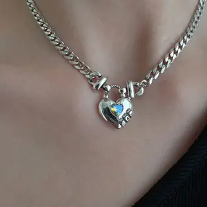 Silver Sweet Heart Necklace Women's Geometric 925 Silver Plated Water Wave Chain Adjustable 21cm to 50cm Circumference
