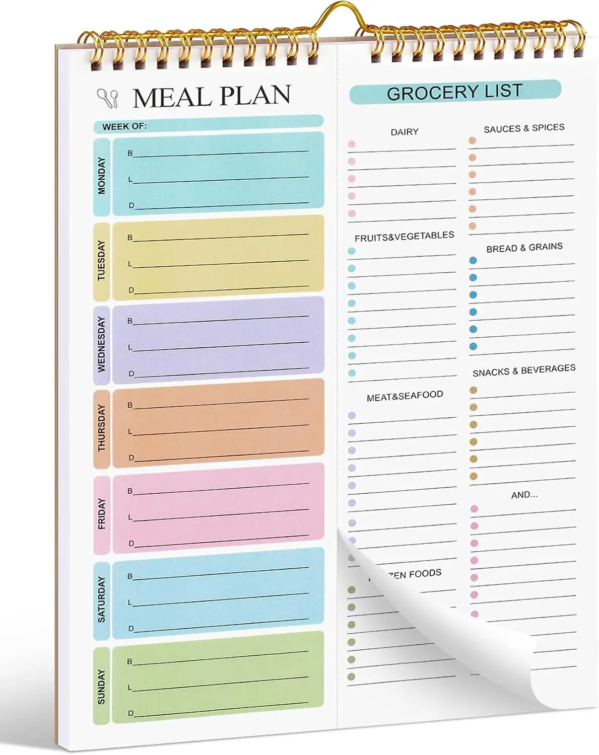 Weekly Meal Planner Notebook 8.5x11”, 50 Sheets Weekly Meal Planner Magnetic, Double Helix Meal Planner and Grocery List, Wall-Mountable Menu Planner for Fridge Notepad for Daily & Plan