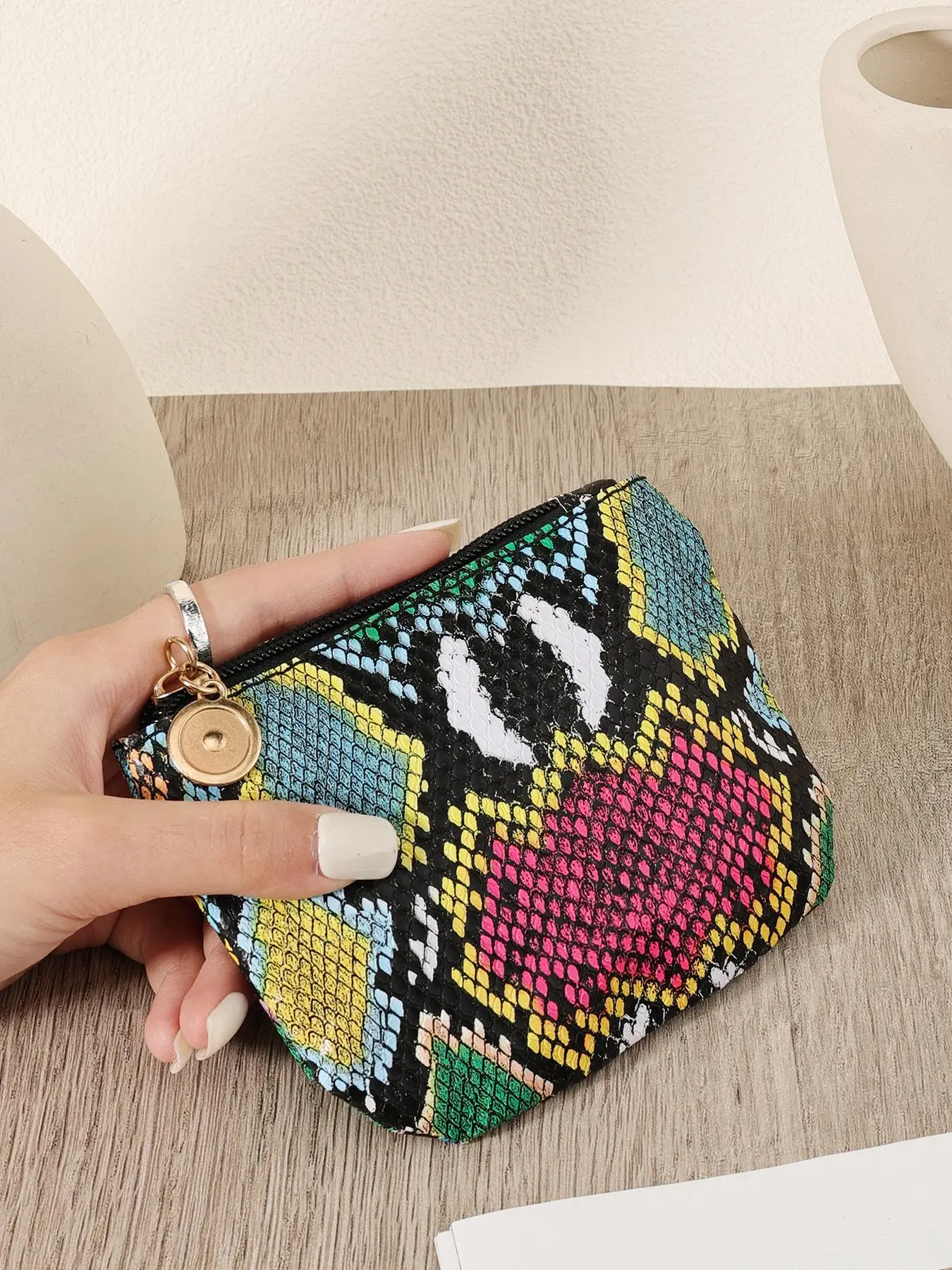 Fashionable Snakeskin Print Zipper Women's Wallet, High-quality Portable Casual Key Wallet, Multi-functional Card Bag for Women & Girls