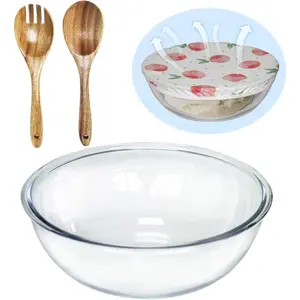 6.5Quart Large Glass Bowl with Lid for Sourdough Bread Making, 12.3 Inch Clear Glass Salad Cooking Bowls for Kitchen Salad Bread Storage, For Prepping, Marinating & Brining Kimch