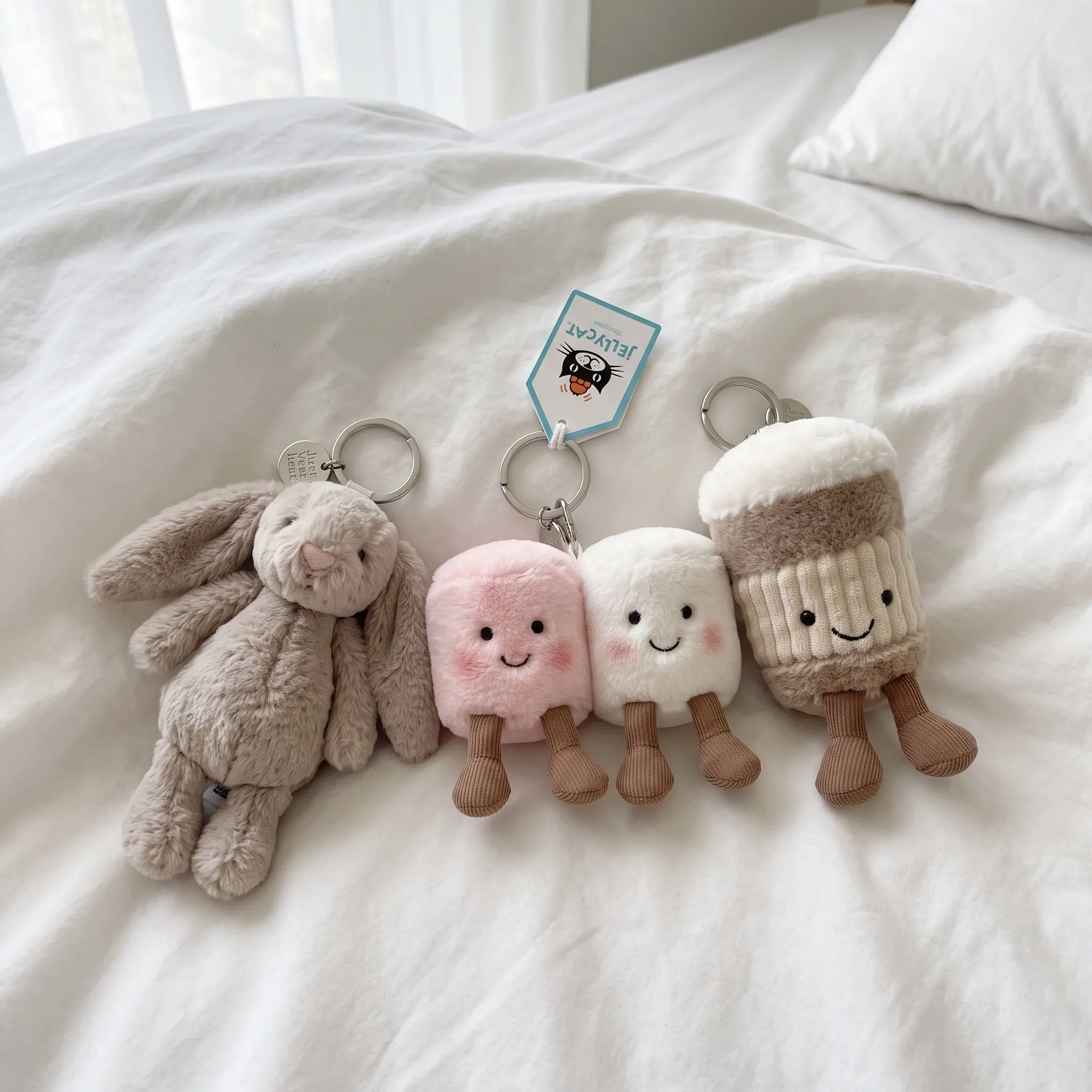 Jellycat Bunny Plush Bag Charm Collection, Adorable Plush Keychain, Cute Soft Coffee Bag Accessory, Adorable Cloud Gift for Her, Bag Charm