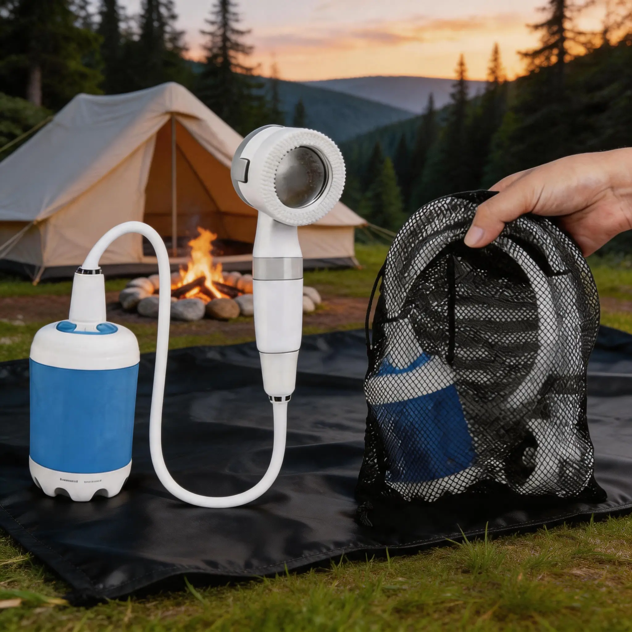 Portable Outdoor Rechargeable Camping Showerhead - 4000mAh Lithium Ion Batteries, 2 Water Modes, Hands-Free Operation with S-Hook & Suction Cup, USB Type-C Charging, Non-Waterproof Camping Gear for Pet Bathing, Camping Supplies, Portable Outdoor Shower