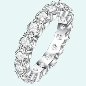 Raivari Moissanite Eternity Ring, Round/Emerald Cut 5cttw D Color Lab Created Diamond Sterling Silver Wedding Band Ring for Women